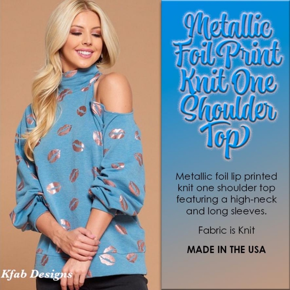 METALLIC FOIL LIP PRINT Knit One Shoulder Top